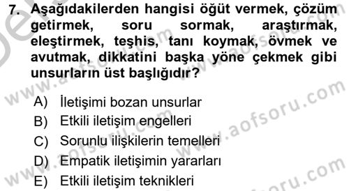 Sağlık Kurumlarında İletişim Dersi 2016 - 2017 Yılı 3 Ders Sınav Soruları 7. Soru