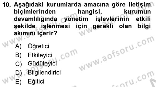 Sağlık Kurumlarında İletişim Dersi 2016 - 2017 Yılı (Vize) Ara Sınav Soruları 10. Soru