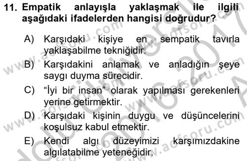 Sağlık Kurumlarında İletişim Dersi 2016 - 2017 Yılı (Vize) Ara Sınav Soruları 11. Soru