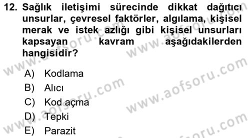 Sağlık Kurumlarında İletişim Dersi 2016 - 2017 Yılı (Vize) Ara Sınav Soruları 12. Soru