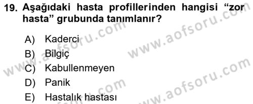 Sağlık Kurumlarında İletişim Dersi 2016 - 2017 Yılı (Vize) Ara Sınav Soruları 19. Soru