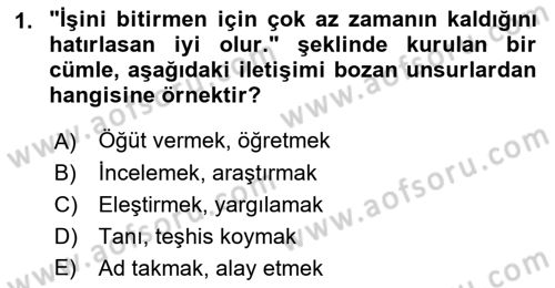 Sağlık Kurumlarında İletişim Dersi 2016 - 2017 Yılı (Final) Dönem Sonu Sınav Soruları 1. Soru