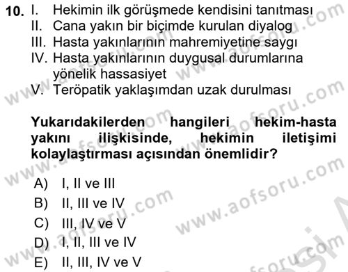 Sağlık Kurumlarında İletişim Dersi 2016 - 2017 Yılı (Final) Dönem Sonu Sınav Soruları 10. Soru