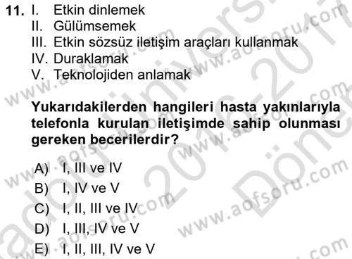 Sağlık Kurumlarında İletişim Dersi 2016 - 2017 Yılı (Final) Dönem Sonu Sınav Soruları 11. Soru