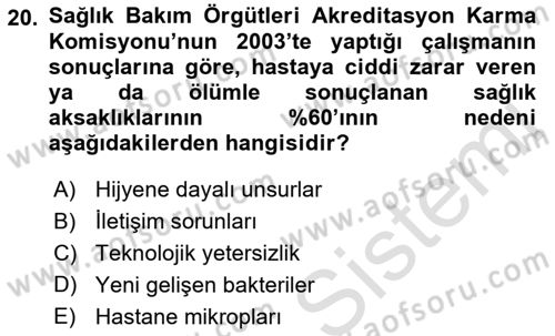 Sağlık Kurumlarında İletişim Dersi 2016 - 2017 Yılı (Final) Dönem Sonu Sınav Soruları 20. Soru