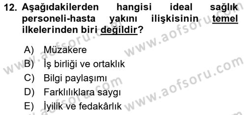 Sağlık Kurumlarında İletişim Dersi 2017 - 2018 Yılı 3 Ders Sınav Soruları 12. Soru