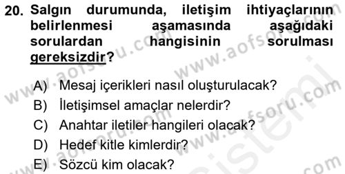 Sağlık Kurumlarında İletişim Dersi 2017 - 2018 Yılı 3 Ders Sınav Soruları 20. Soru