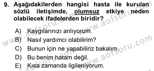 Sağlık Kurumlarında İletişim Dersi 2017 - 2018 Yılı 3 Ders Sınav Soruları 9. Soru