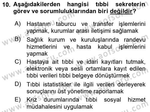 Sağlık Kurumlarında İletişim Dersi 2017 - 2018 Yılı (Vize) Ara Sınav Soruları 10. Soru