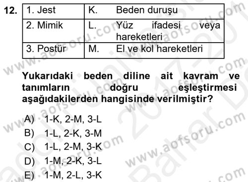 Sağlık Kurumlarında İletişim Dersi 2017 - 2018 Yılı (Vize) Ara Sınav Soruları 12. Soru