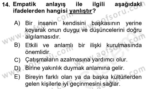 Sağlık Kurumlarında İletişim Dersi 2017 - 2018 Yılı (Vize) Ara Sınav Soruları 14. Soru