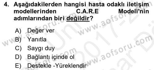 Sağlık Kurumlarında İletişim Dersi 2017 - 2018 Yılı (Vize) Ara Sınav Soruları 4. Soru