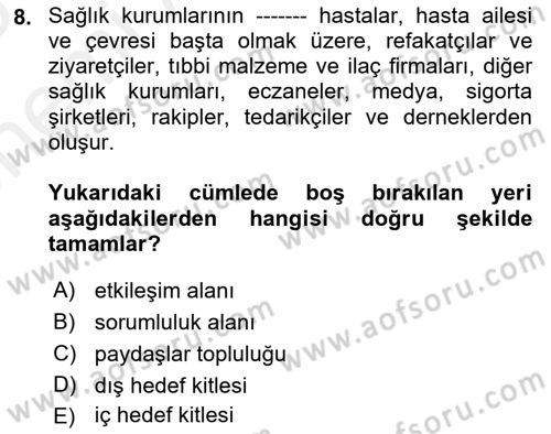Sağlık Kurumlarında İletişim Dersi 2017 - 2018 Yılı (Vize) Ara Sınav Soruları 8. Soru