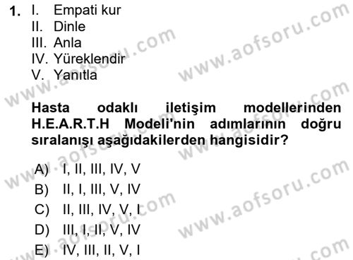 Sağlık Kurumlarında İletişim Dersi 2017 - 2018 Yılı (Final) Dönem Sonu Sınav Soruları 1. Soru