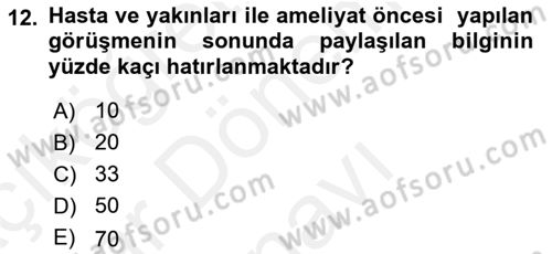 Sağlık Kurumlarında İletişim Dersi 2017 - 2018 Yılı (Final) Dönem Sonu Sınav Soruları 12. Soru