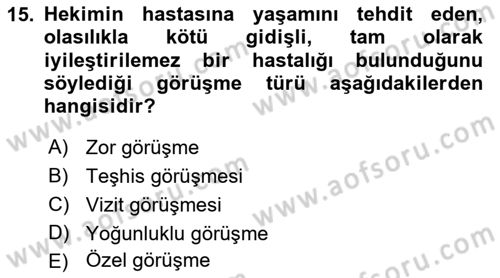 Sağlık Kurumlarında İletişim Dersi 2017 - 2018 Yılı (Final) Dönem Sonu Sınav Soruları 15. Soru