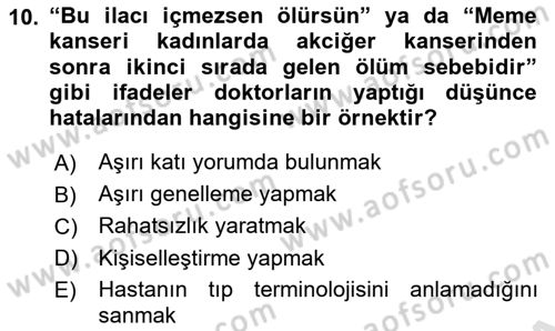 Sağlık Kurumlarında İletişim Dersi 2018 - 2019 Yılı 3 Ders Sınav Soruları 10. Soru