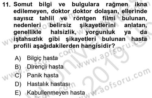 Sağlık Kurumlarında İletişim Dersi 2018 - 2019 Yılı 3 Ders Sınav Soruları 11. Soru