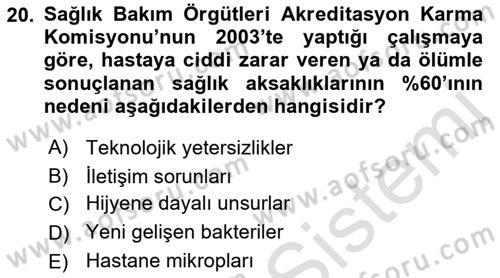 Sağlık Kurumlarında İletişim Dersi 2018 - 2019 Yılı 3 Ders Sınav Soruları 20. Soru