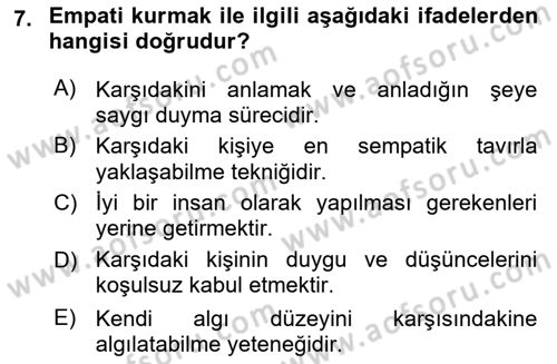 Sağlık Kurumlarında İletişim Dersi 2018 - 2019 Yılı 3 Ders Sınav Soruları 7. Soru