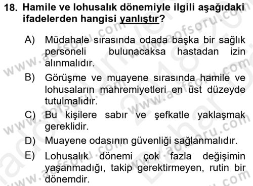 Sağlık Kurumlarında İletişim Dersi 2018 - 2019 Yılı (Vize) Ara Sınav Soruları 18. Soru