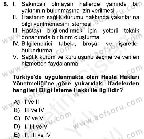Sağlık Kurumlarında İletişim Dersi 2018 - 2019 Yılı (Vize) Ara Sınav Soruları 5. Soru