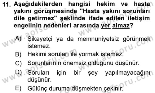 Sağlık Kurumlarında İletişim Dersi 2018 - 2019 Yılı (Final) Dönem Sonu Sınav Soruları 11. Soru