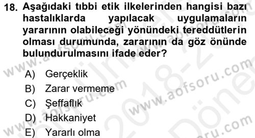 Sağlık Kurumlarında İletişim Dersi 2018 - 2019 Yılı (Final) Dönem Sonu Sınav Soruları 18. Soru