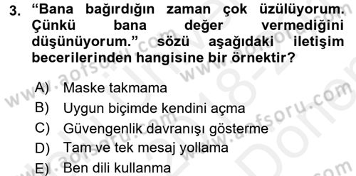 Sağlık Kurumlarında İletişim Dersi 2018 - 2019 Yılı (Final) Dönem Sonu Sınav Soruları 3. Soru
