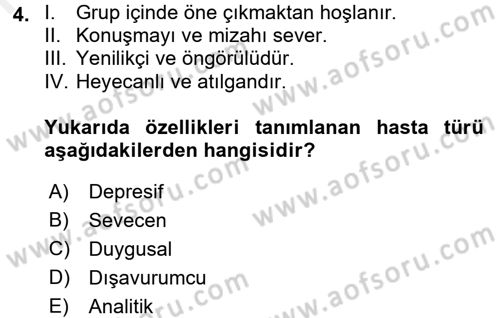 Sağlık Kurumlarında İletişim Dersi 2018 - 2019 Yılı (Final) Dönem Sonu Sınav Soruları 4. Soru