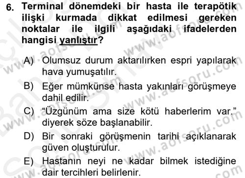 Sağlık Kurumlarında İletişim Dersi 2018 - 2019 Yılı (Final) Dönem Sonu Sınav Soruları 6. Soru