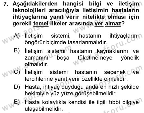 Sağlık Kurumlarında İletişim Dersi 2018 - 2019 Yılı (Final) Dönem Sonu Sınav Soruları 7. Soru