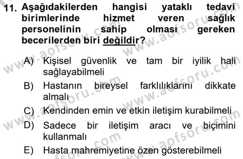 Sağlık Kurumlarında İletişim Dersi 2018 - 2019 Yılı Yaz Okulu Sınav Soruları 11. Soru