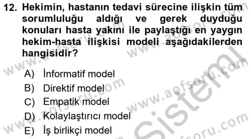 Sağlık Kurumlarında İletişim Dersi 2018 - 2019 Yılı Yaz Okulu Sınav Soruları 12. Soru