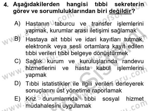 Sağlık Kurumlarında İletişim Dersi 2018 - 2019 Yılı Yaz Okulu Sınav Soruları 4. Soru
