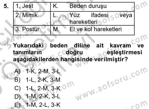 Sağlık Kurumlarında İletişim Dersi 2018 - 2019 Yılı Yaz Okulu Sınav Soruları 5. Soru