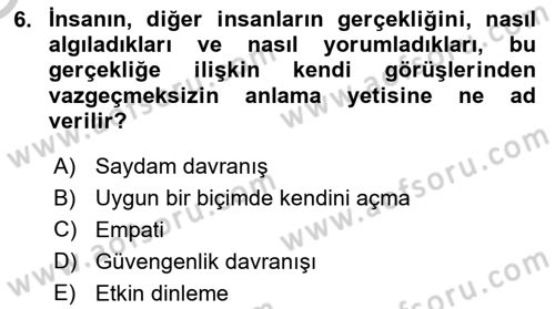 Sağlık Kurumlarında İletişim Dersi 2018 - 2019 Yılı Yaz Okulu Sınav Soruları 6. Soru