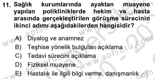 Sağlık Kurumlarında İletişim Dersi 2020 - 2021 Yılı Yaz Okulu Sınav Soruları 11. Soru