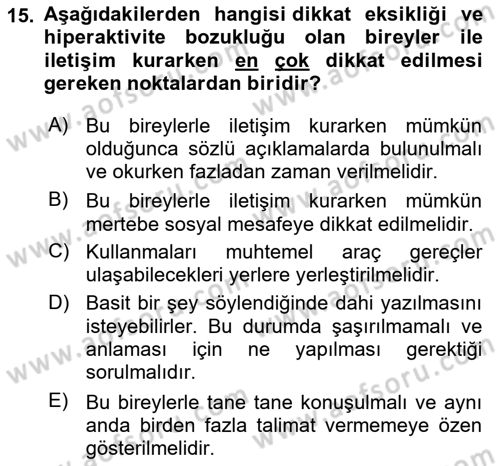 Sağlık Kurumlarında İletişim Dersi 2020 - 2021 Yılı Yaz Okulu Sınav Soruları 15. Soru