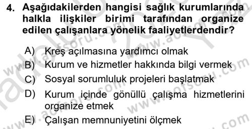 Sağlık Kurumlarında İletişim Dersi 2020 - 2021 Yılı Yaz Okulu Sınav Soruları 4. Soru