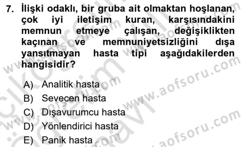 Sağlık Kurumlarında İletişim Dersi 2020 - 2021 Yılı Yaz Okulu Sınav Soruları 7. Soru