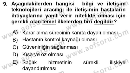 Sağlık Kurumlarında İletişim Dersi 2020 - 2021 Yılı Yaz Okulu Sınav Soruları 9. Soru