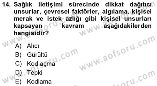 Sağlık Kurumlarında İletişim Dersi 2021 - 2022 Yılı (Vize) Ara Sınav Soruları 14. Soru