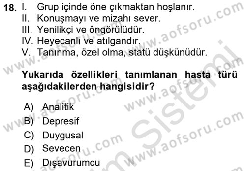 Sağlık Kurumlarında İletişim Dersi 2021 - 2022 Yılı (Vize) Ara Sınav Soruları 18. Soru