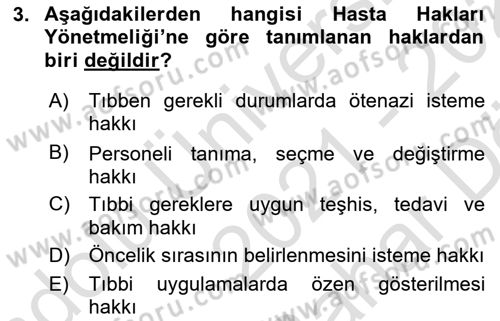 Sağlık Kurumlarında İletişim Dersi 2021 - 2022 Yılı (Vize) Ara Sınav Soruları 3. Soru