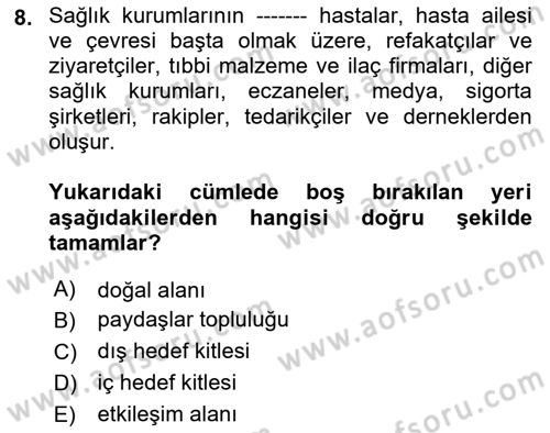 Sağlık Kurumlarında İletişim Dersi 2021 - 2022 Yılı (Vize) Ara Sınav Soruları 8. Soru