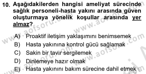 Sağlık Kurumlarında İletişim Dersi 2021 - 2022 Yılı (Final) Dönem Sonu Sınav Soruları 10. Soru
