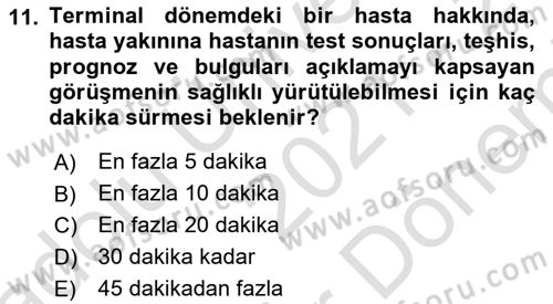 Sağlık Kurumlarında İletişim Dersi 2021 - 2022 Yılı (Final) Dönem Sonu Sınav Soruları 11. Soru