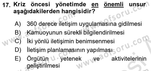 Sağlık Kurumlarında İletişim Dersi 2021 - 2022 Yılı (Final) Dönem Sonu Sınav Soruları 17. Soru