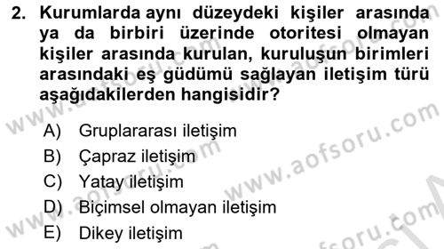 Sağlık Kurumlarında İletişim Dersi 2021 - 2022 Yılı (Final) Dönem Sonu Sınav Soruları 2. Soru